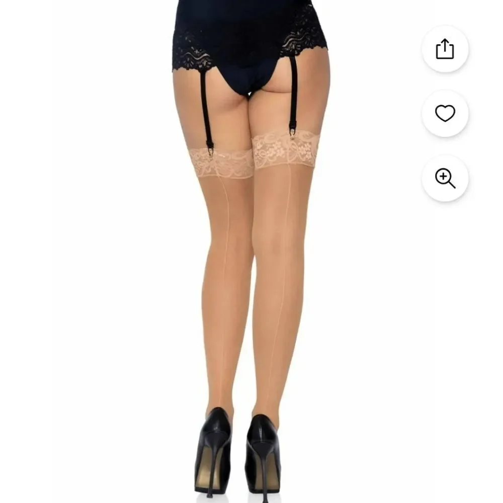 Leg Avenue Womens Sheer Lace Top Backseam Stockings - New